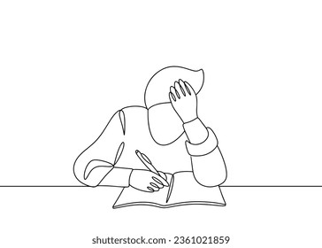 The boy has learning difficulties due to dyslexia. World Dyslexia Day. One line drawing for different uses. Vector illustration. - Shutterstock ID 2361021859
