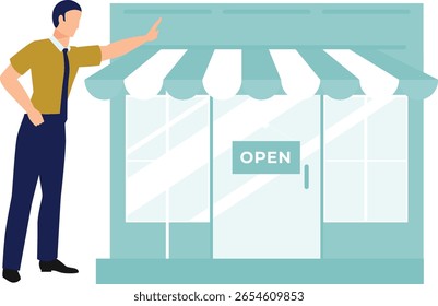 The boy has opened his own store, a vibrant hub buzzing with customers exploring shelves filled with goods, his face beaming with pride and anticipation of success.