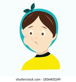 The boy has a toothache and an enlarged cheek