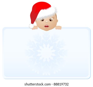 Boy in a hat holding a poster with a painted in a snowflake