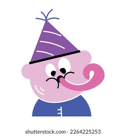 Boy with a hat and party blower, sticker of birthday boy 