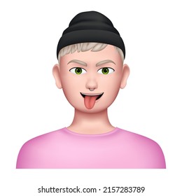 Boy in Hat with Piercing. 3D Isolated Avatar. Vector illustration