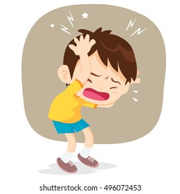 Boy Have Headache Pain Cartoon Vector Illustrator.