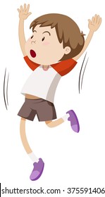 Boy having both arms up illustration