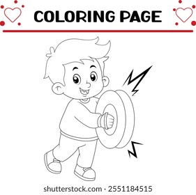 boy is having fun playing cymbals coloring page for kids