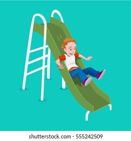 Boy Having Fun Playing on a Slide