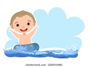 Boy is having fun. Waves of water river, sea or ocean. Swimming, diving and water sports. Pool. Isolated on white background. Isolated illustration in cartoon style. Flat design. Vector art.