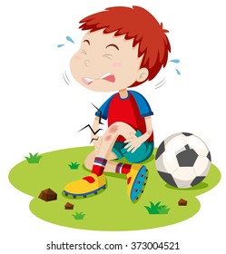 Boy having graze from playing football illustration