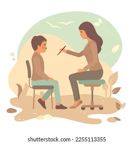 Boy having his face painted, vector illustration