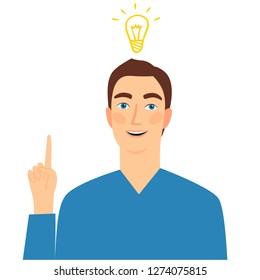 Boy having an idea. Cartoon conceptual illustration for your design.