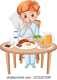 A boy having meal at the table illustration