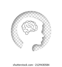 Boy head brain sign icon. Conceptual illustration of migraine in people. Silhouette of a child. Vector clipart illustration. Paper cut on transparent background