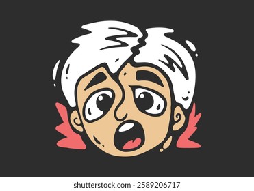 Boy head character with shocked expression, flat illustration