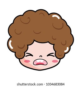 boy head with curly hair and pity face