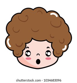 boy head with curly hair and scared face