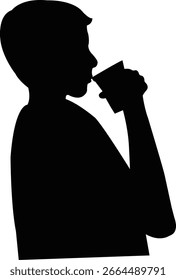 a boy head, drinking water, silhouette vector