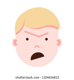 boy head emoji with facial emotions, avatar character, man anger face with different male emotions concept. flat design.