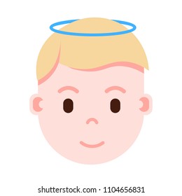 boy head emoji with facial emotions, avatar character, man nimbus face with different male emotions concept. flat design.