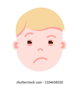 boy head emoji with facial emotions, avatar character, man grieved face with different emotions concept. flat design.