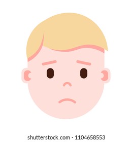 boy head emoji with facial emotions, avatar character, man grieved face with different male emotions concept. flat design.