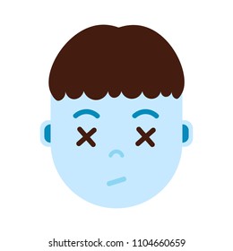 boy head emoji with facial emotions, avatar character, man dead face with different male emotions concept. flat design.