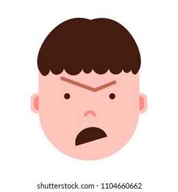 boy head emoji with facial emotions, avatar character, man anger face with different male emotions concept. flat design.