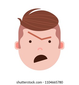 boy head emoji with facial emotions, avatar character, man anger face with different male emotions concept. flat design.