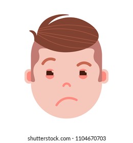 boy head emoji with facial emotions, avatar character, man grieved face with different emotions concept. flat design.