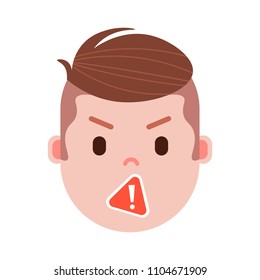 boy head emoji with facial emotions, avatar character, man censorship face with different male emotions concept. flat design.