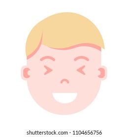 boy head emoji personage icon with facial emotions, avatar character, man satisfied face with different male emotions concept. flat design.