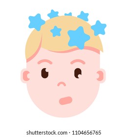 boy head emoji personage icon with facial emotions, avatar character, man vertigo face with different male emotions concept. flat design.