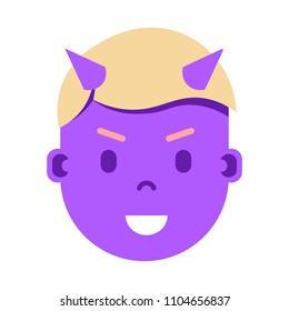 boy head emoji personage icon with facial emotions, avatar character, man devil face with different male emotions concept. flat design.