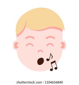 boy head emoji personage icon with facial emotions, avatar character, man show singing face with different male emotions concept. flat design.
