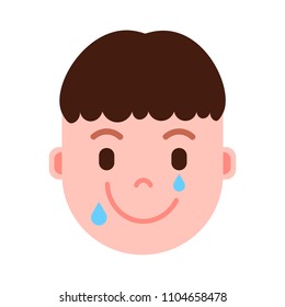 boy head emoji personage icon with facial emotions, avatar character, man happy crying face with different male emotions concept. flat design.