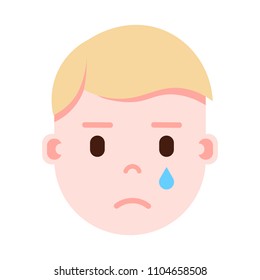 boy head emoji personage icon with facial emotions, avatar character, man crying face with different male emotions concept. flat design.