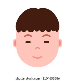 boy head emoji personage icon with facial emotions, avatar character, man sleep smiling face with different male emotions concept. flat design.