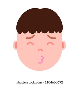 boy head emoji personage icon with facial emotions, avatar character, man sleep kissing face with different male emotions concept. flat design.