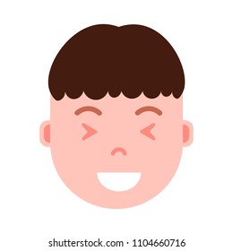 boy head emoji personage icon with facial emotions, avatar character, man satisfied face with different male emotions concept. flat design.