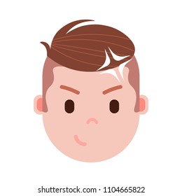 boy head emoji personage icon with facial emotions, avatar character, man idea face with different male emotions concept. flat design.