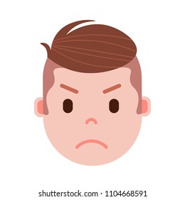 boy head emoji personage icon with facial emotions, avatar character, man angry face with different male emotions concept. flat design.