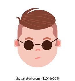 boy head emoji personage icon with facial emotions, avatar character, man in glasses face with different male emotions concept. flat design.