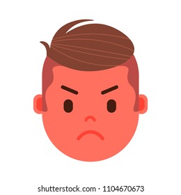 boy head emoji personage icon with facial emotions, avatar character, man angry face with different male emotions concept. flat design.