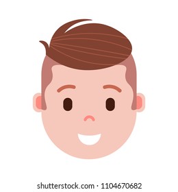boy head emoji personage icon with facial emotions, avatar character, man satisfied face with different male emotions concept. flat design.