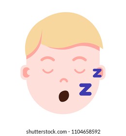 boy head with facial emotions, avatar character, man sleep face with different male emotions concept. flat design.