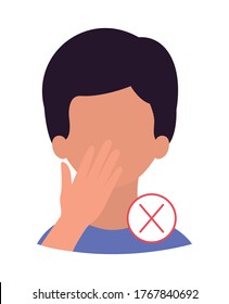 Boy head with hand touching face and forbidden symbol design of Medical care theme Vector illustration