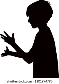 a boy head and hands silhouette vector