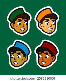 Boy Head with Hat Cartoon Sticker Illustration