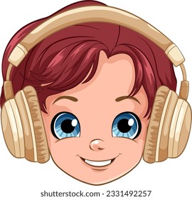 Boy head with headset listening to music illustration