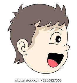 boy head is laughing from side angle. vector design illustration art