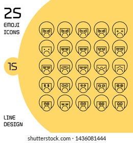 boy head profile emoticons set line theme